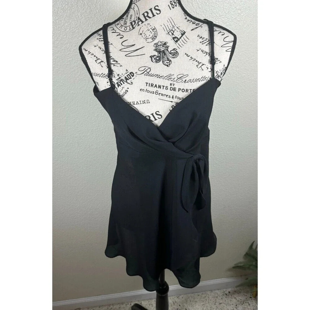 Victoria's Secret Vintage 80's Gold Label Black Sheer Chemise Wrap Style Size L
